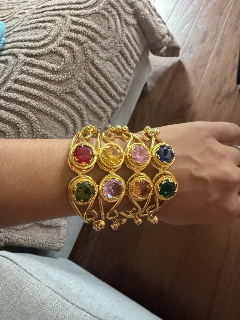 Gold-Plated Multicolor Gemstone Bangle Bracelet - Women's Jewelry